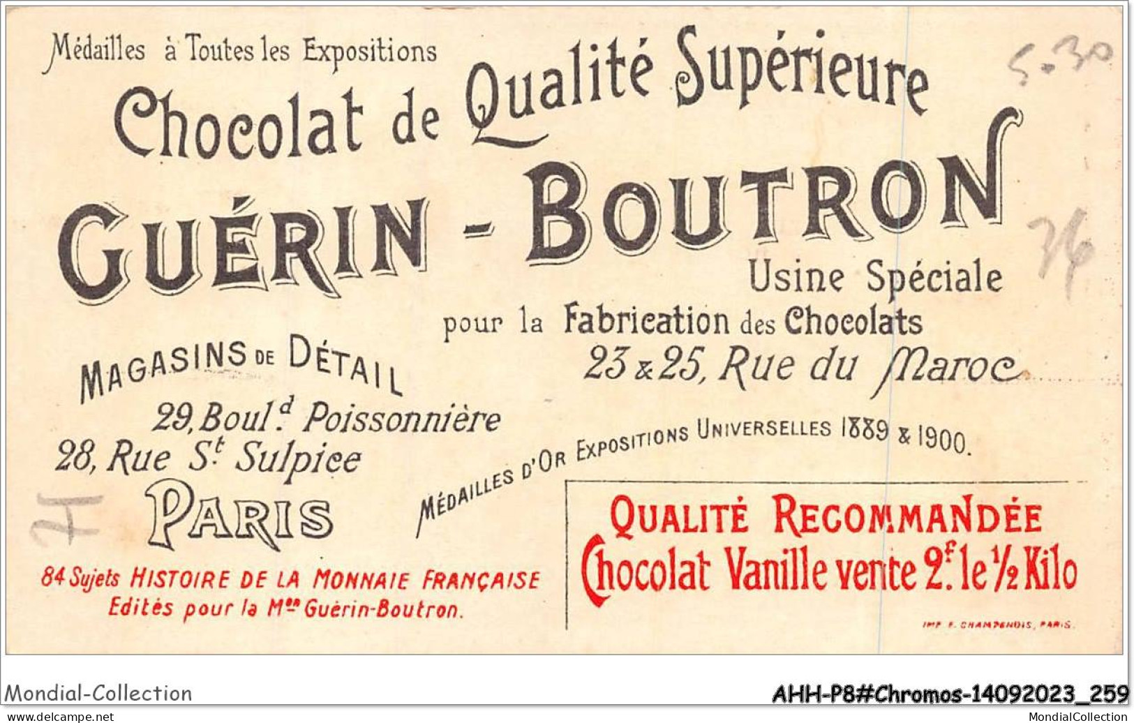 AHHP8-1530 - CHROMOS - CHOCOLAT-GUERIN-BOUTRON - PARIS - Carlin D'or De Charles D'anjou - 10,5 X 7cm - Guérin-Boutron