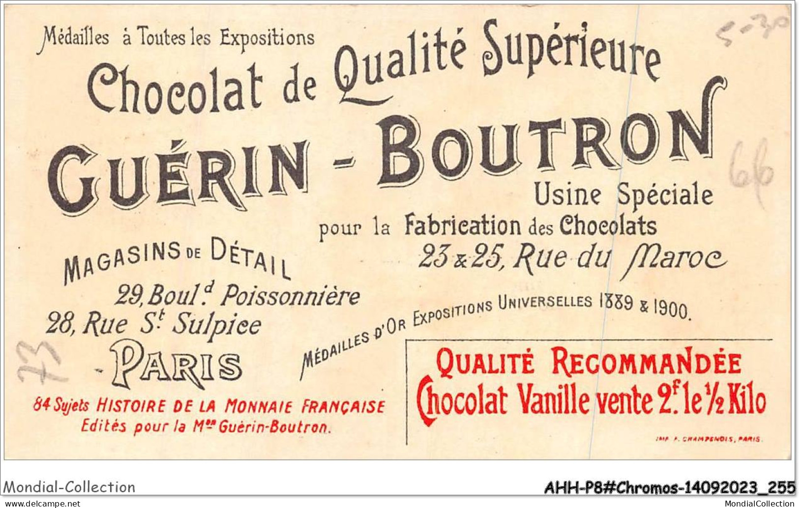 AHHP8-1528 - CHROMOS - CHOCOLAT-GUERIN-BOUTRON - PARIS - Piece De 40f - Charles X - 10,5 X 7cm - Guérin-Boutron