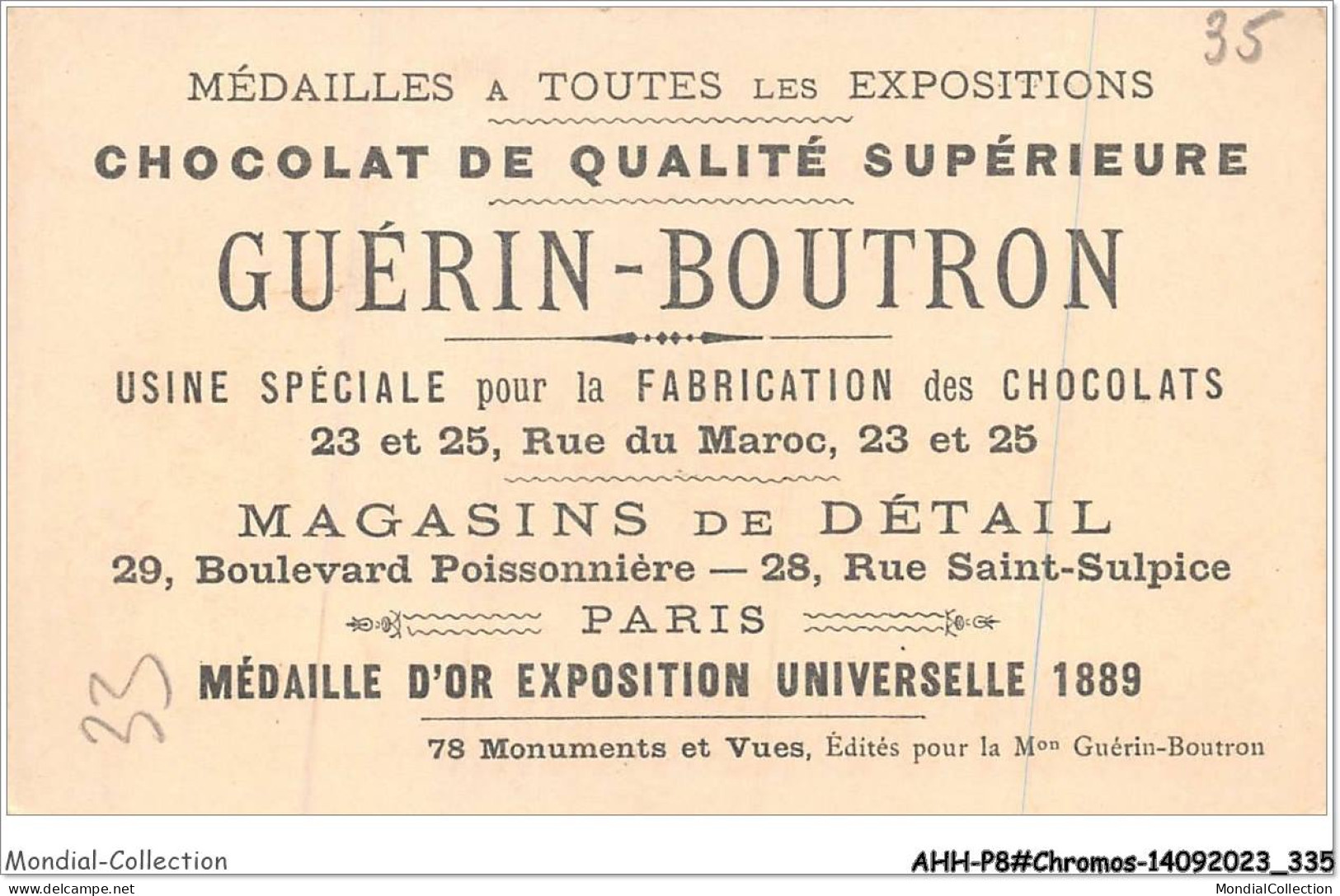 AHHP8-1568 - CHROMOS - CHOCOLAT-GUERIN-BOUTRON - PARIS - Cours La Reine - Palais De L'horticulture - 10,5 X 7cm - Guérin-Boutron