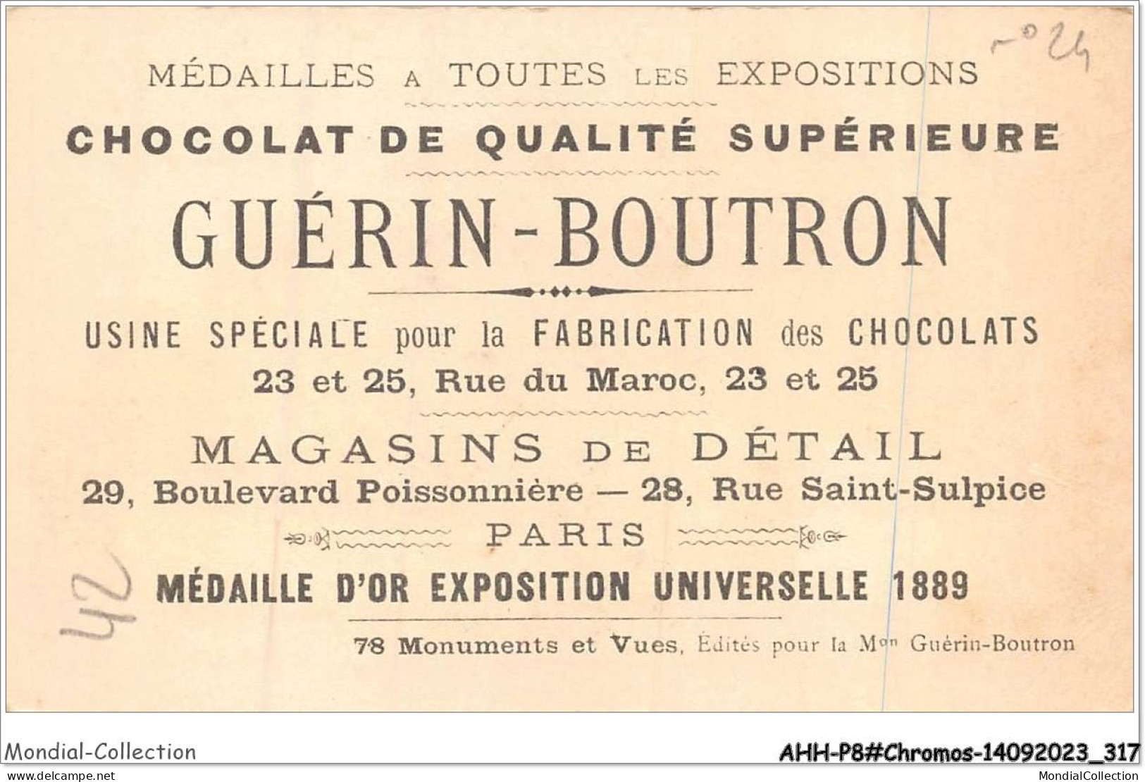 AHHP8-1559 - CHROMOS - CHOCOLAT-GUERIN-BOUTRON - PARIS - Champ De Mars - Palais Des Fils - Tissus Et Veteme - 10,5 X 7cm - Guérin-Boutron