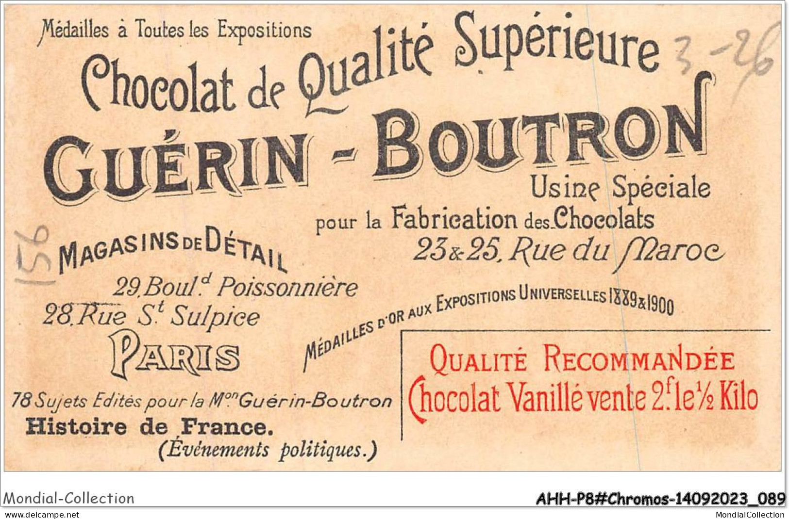 AHHP8-1445 - CHROMOS - CHOCOLAT-GUERIN-BOUTRON - PARIS - Thiers - Seance A La Chambre - Evacuation - 10,5 X 7cm - Guérin-Boutron