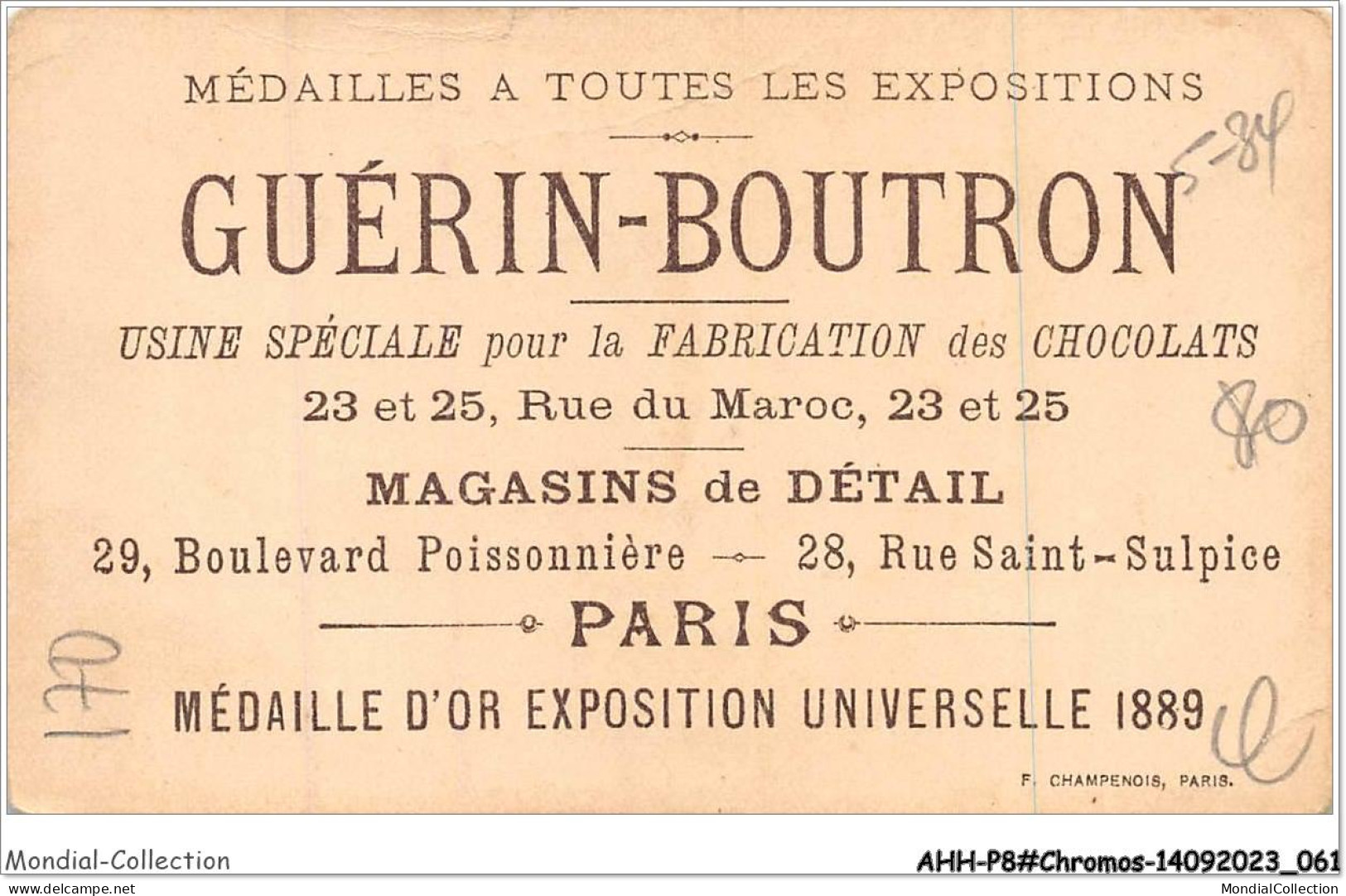 AHHP8-1431 - CHROMOS - CHOCOLAT-GUERIN-BOUTRON - PARIS - Un Petit Renseignement S'il Vous Plait - 10,5 X 7cm - Guerin Boutron