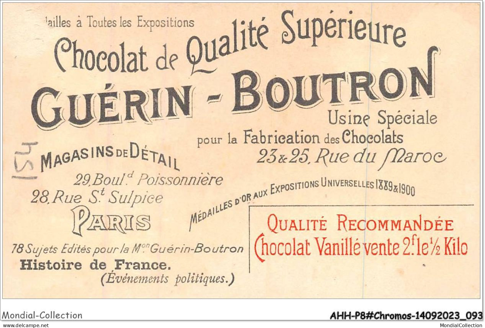 AHHP8-1447 - CHROMOS - CHOCOLAT-GUERIN-BOUTRON - PARIS - Presidence Carnot - Inauguration De L'exposition - 10,5 X 7cm - Guérin-Boutron