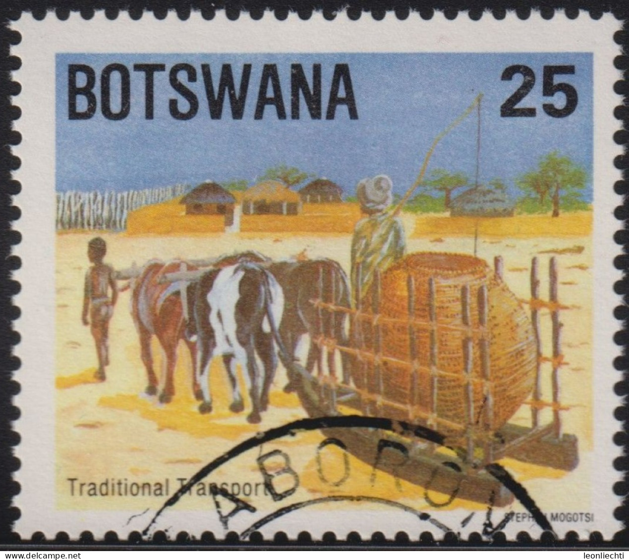 1984 Botswana ° Mi:BW 342, Sn:BW 346, Yt:BW 494, Sg:BW 559, Sled, Schlitten, Traditional Transport, Kühe - Botswana (1966-...)