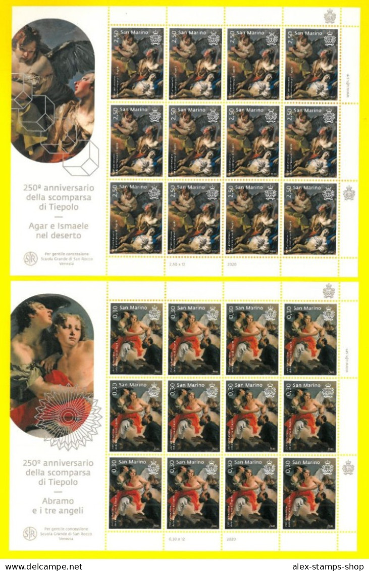 SAN MARINO 2020 N.2 MINIFOGLI 250° Anniversary GIAMBATTISTA TIEPOLO Pittore - Blocs-feuillets