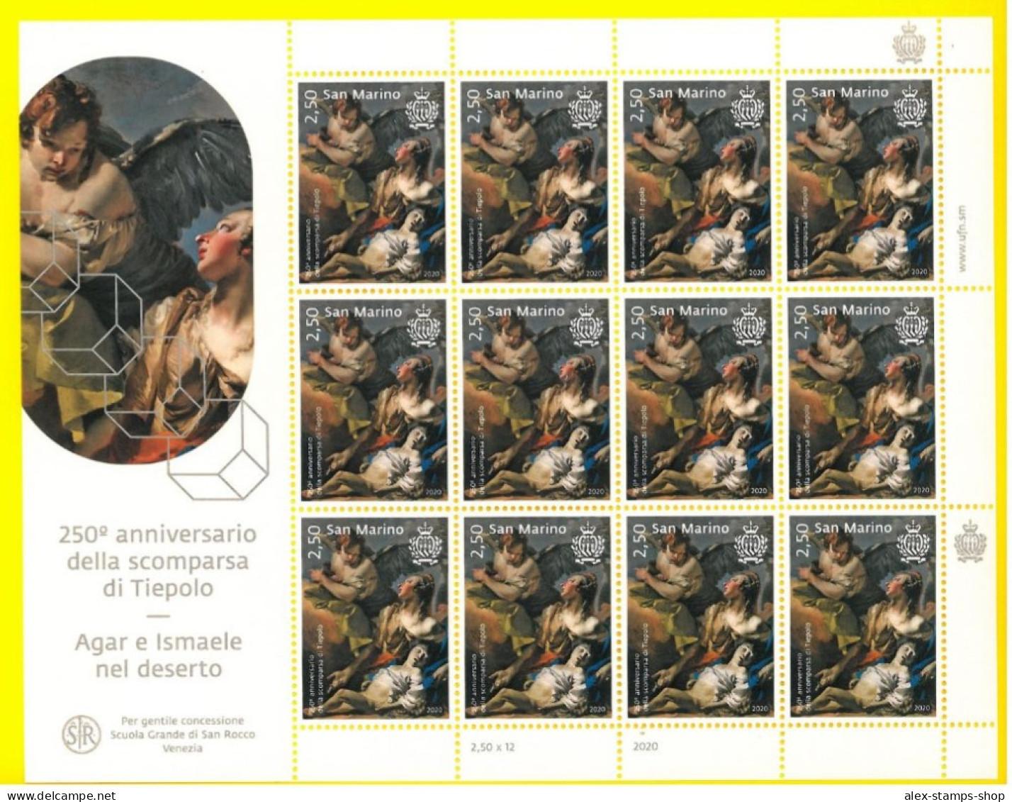 SAN MARINO 2020 N.2 MINIFOGLI 250° Anniversary GIAMBATTISTA TIEPOLO Pittore - Blocs-feuillets