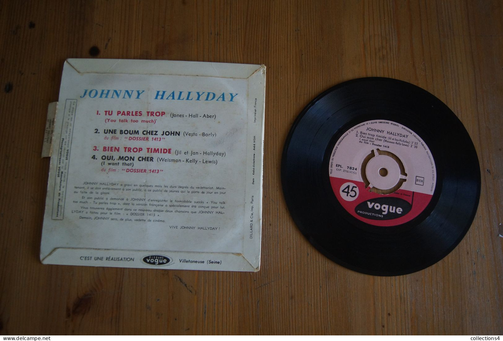 JOHNNY HALLYDAY TU PARLES TROP EP   1961 VARIANTE  LANGUETTE VALEUR+ - 45 G - Maxi-Single