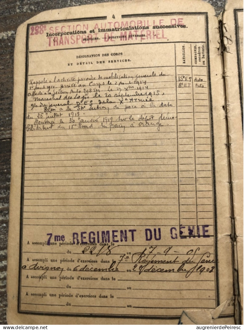 Livret Du Poilu Claude Flattot, 298eme Section Automobile 14-18 Sant Germain Du Plain (71) - 1914-18