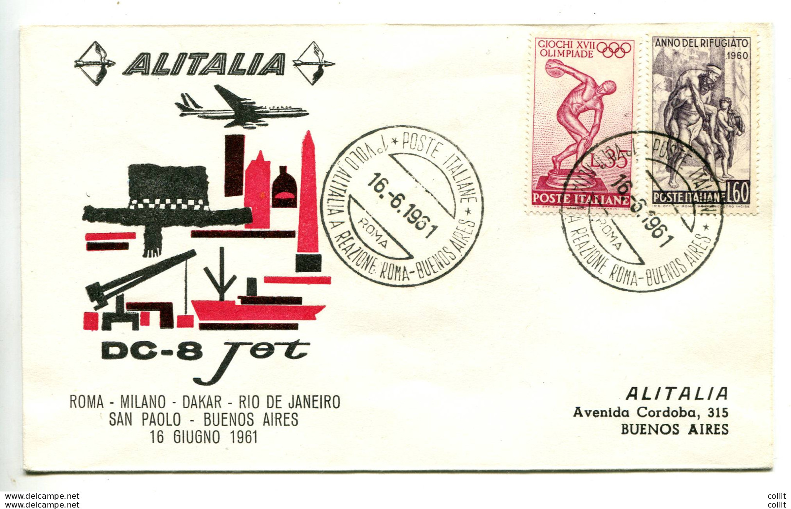 Alitalia Primo Volo Buenos Aires - Roma Del 16.6.61 - Luftpost
