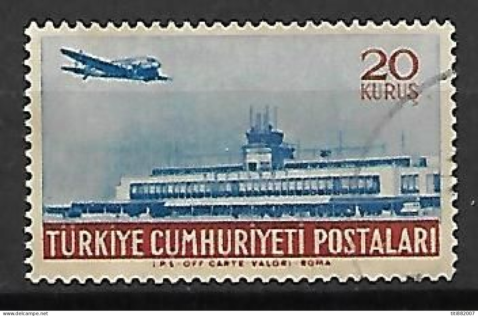 TURQUIE    -    Aéros   - 1954.   Y&T N° 29  Oblitéré.  Avion - Poste Aérienne