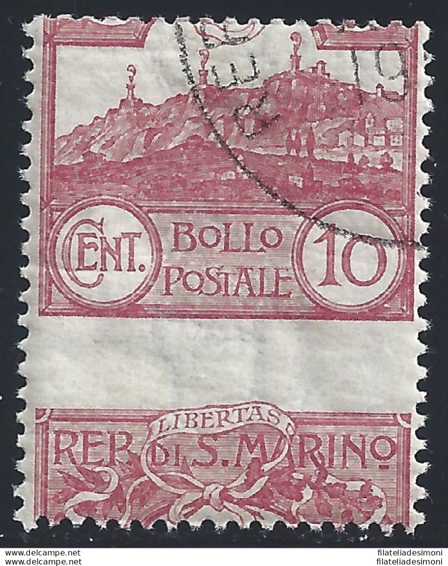 1903 SAN MARINO, N. 36b, Veduta 10 Cent. Carminio, Francobollo Usato, Varietà Non Quotata - Errors, Freaks & Oddities (EFO)