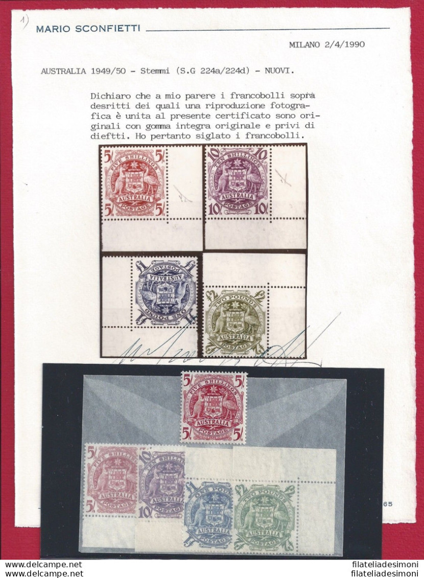 1949-50 AUSTRALIA, Unificato N. 221/224+221a, Stemmi, 5 Valori MNH** - Altri & Non Classificati