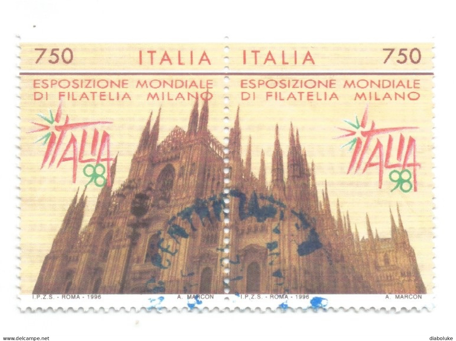 (REPUBBLICA ITALIANA) 1996, ESPOSIZIONE MONDIALE DI FILATELIA, MILANO - Coppia Di Francobolli Usata - 1991-00: Oblitérés