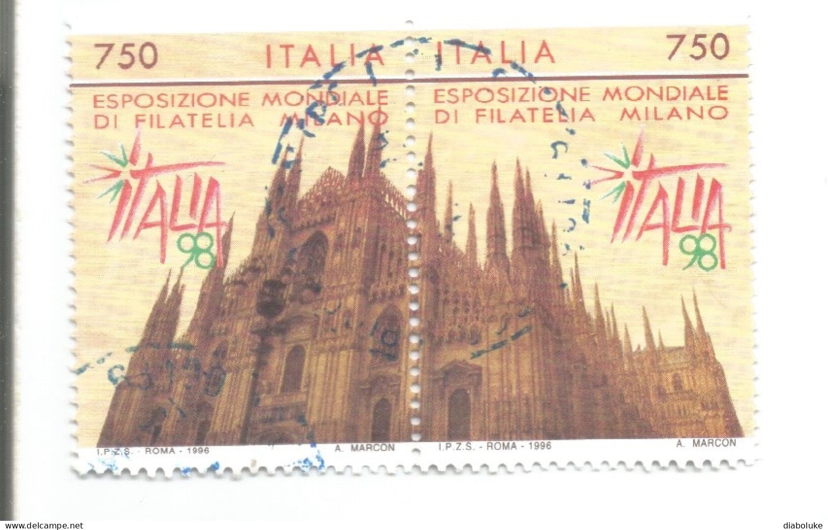 (REPUBBLICA ITALIANA) 1996, ESPOSIZIONE MONDIALE DI FILATELIA, MILANO - Coppia Di Francobolli Usata - 1991-00: Gebraucht