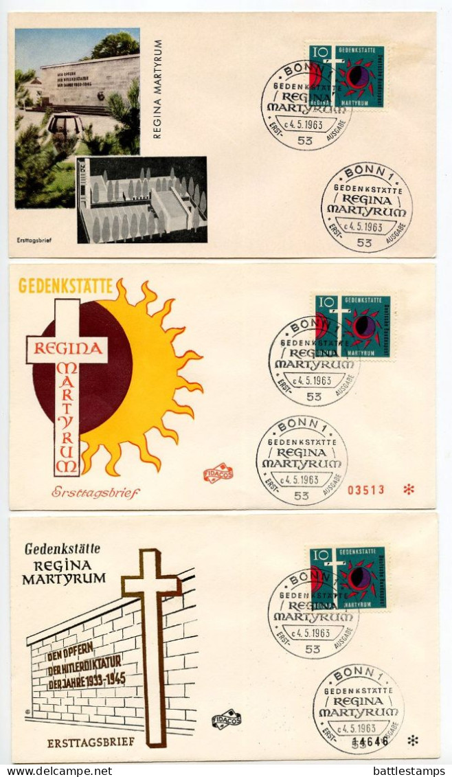 Germany, West 1963 3 FDCs Scott 862 Consecration Of Regina Martyrum Church In Memory Of Nazism Victims - 1961-1970