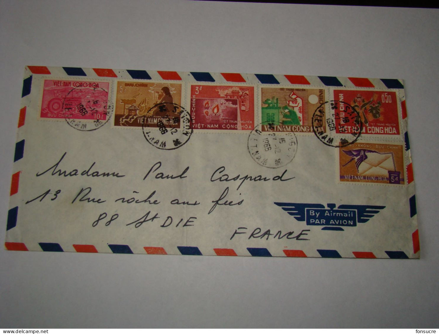 4439 Lettre Par Avion Air Mail Saïgon Viêt-Nam Cong-Hoa Buu-Chinh Pour St Dié Vosges France 27/12/1966 - Vietnam