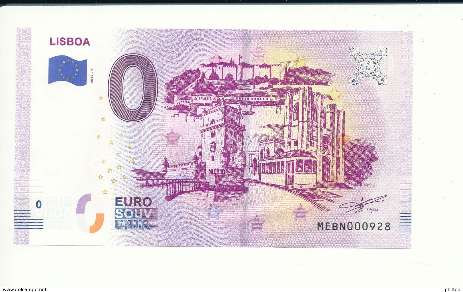 Billet Touristique 0 Euro - LISBOA - MEBN- 2019-1 - N° 928 - Billet épuisé - Sonstige & Ohne Zuordnung