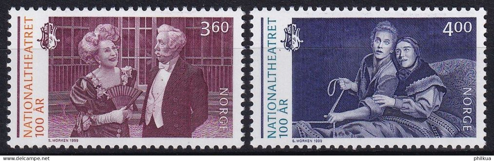 MiNr. 1333 - 1334 Norwegen  1999, 19. Nov. 100 Jahre Nationaltheater, Oslo - Postfrisch/**/MNH - Unused Stamps