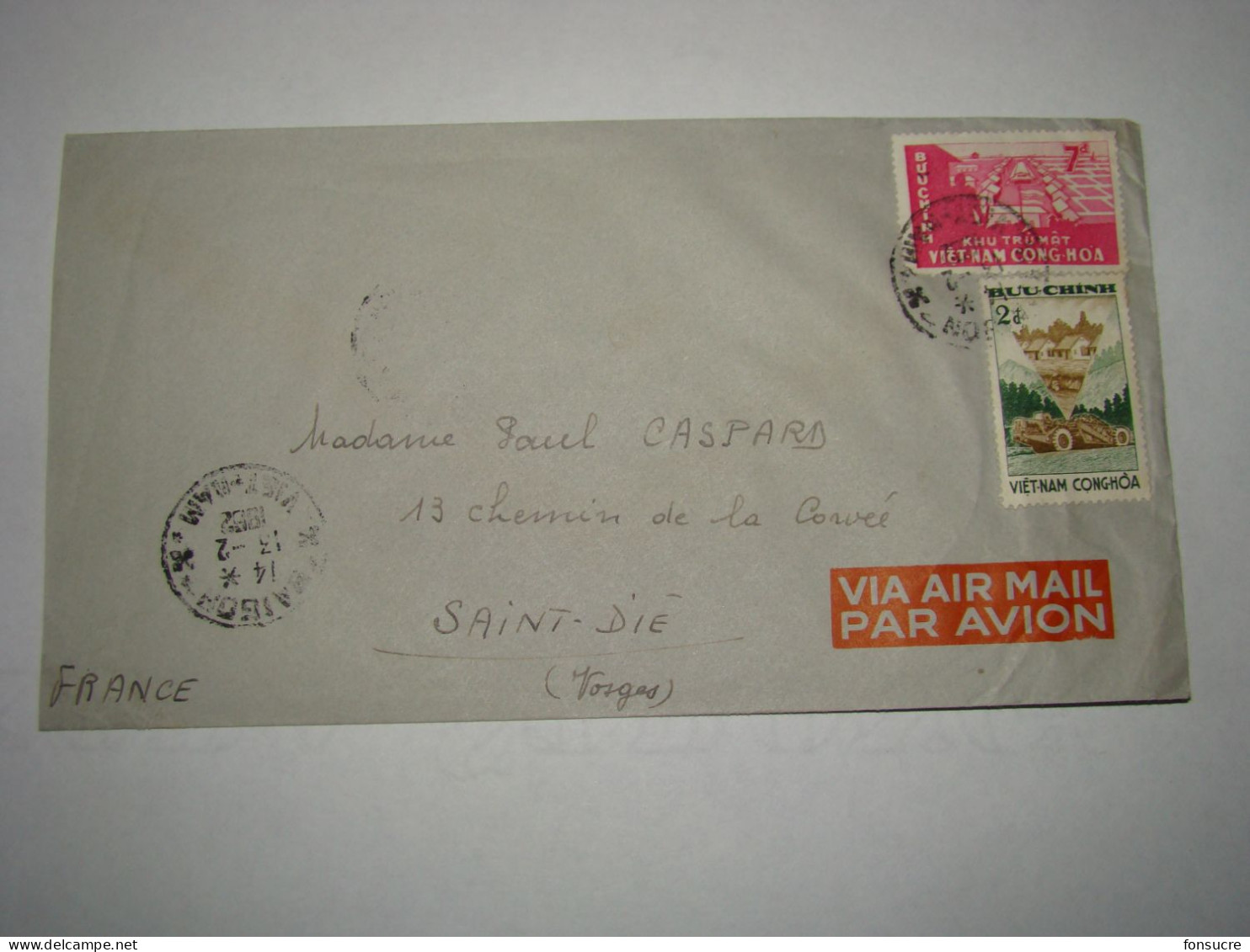 4291 Lettre Par Avion Air Mail Saïgon Viêt-Nam Cong-Hoa Buu-Chinh Pour St Dié Vosges France 13/2/1962 - Vietnam