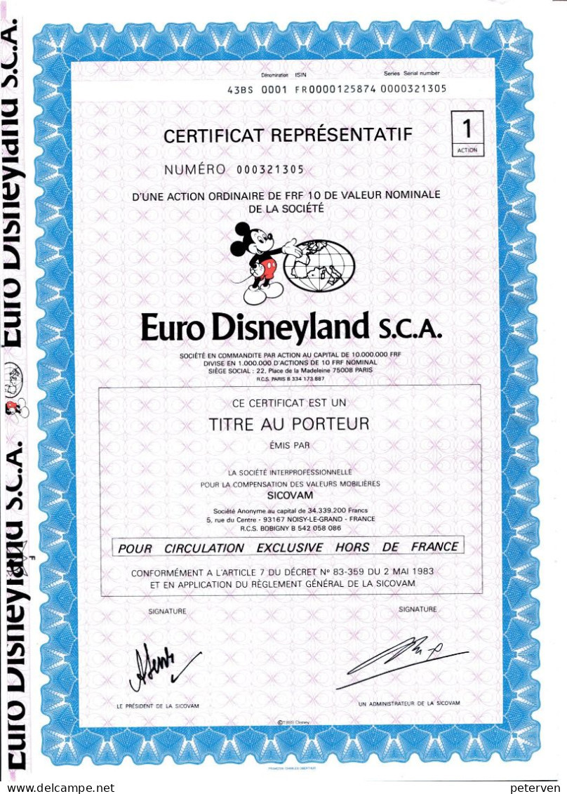 EURO DISNEYLAND; Certificat Représentatif - Bank & Versicherung