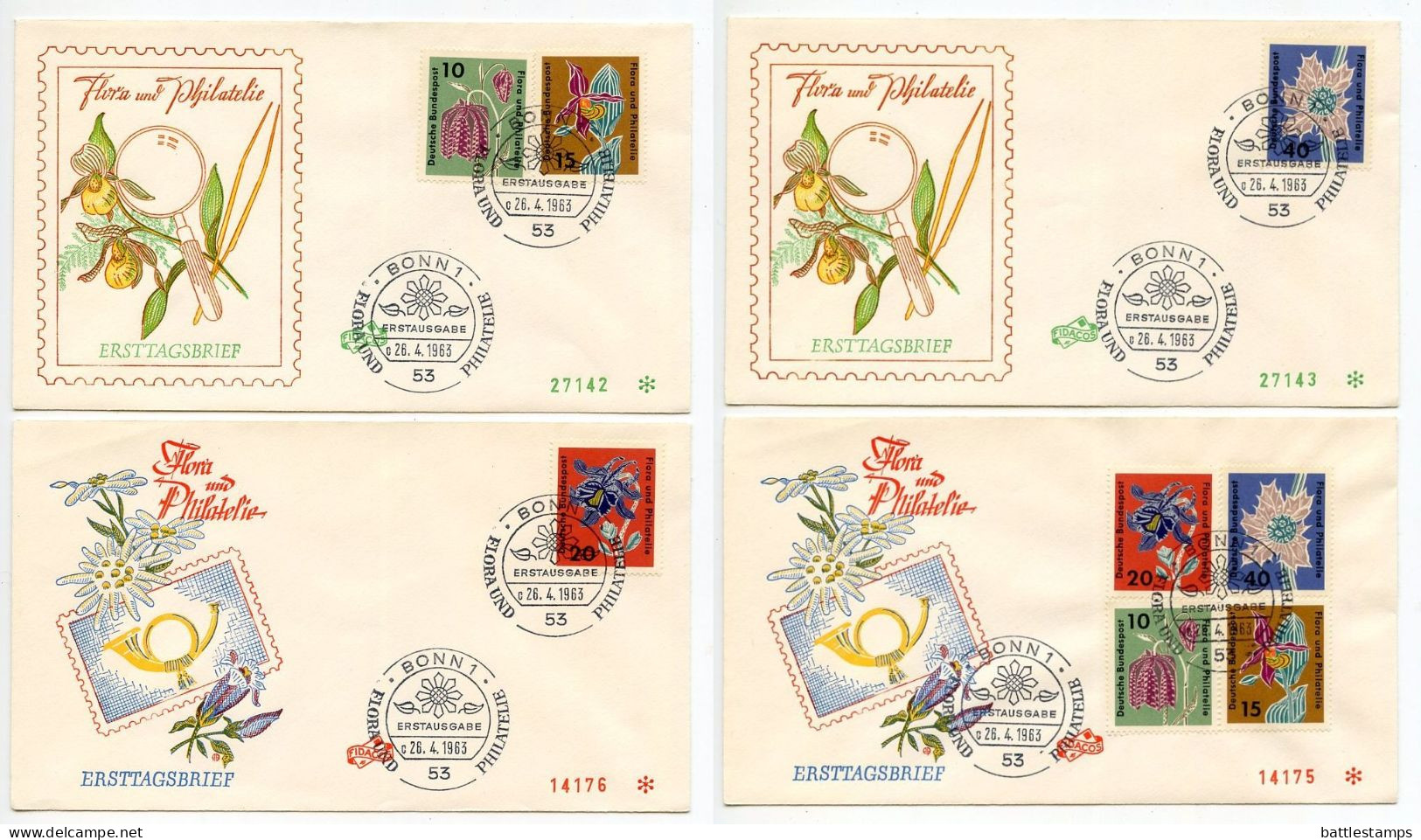 Germany, West 1963 4 FDCs Scott 857-860 Flowers, Flora & Philately Exhibition In Hamburg - 1961-1970