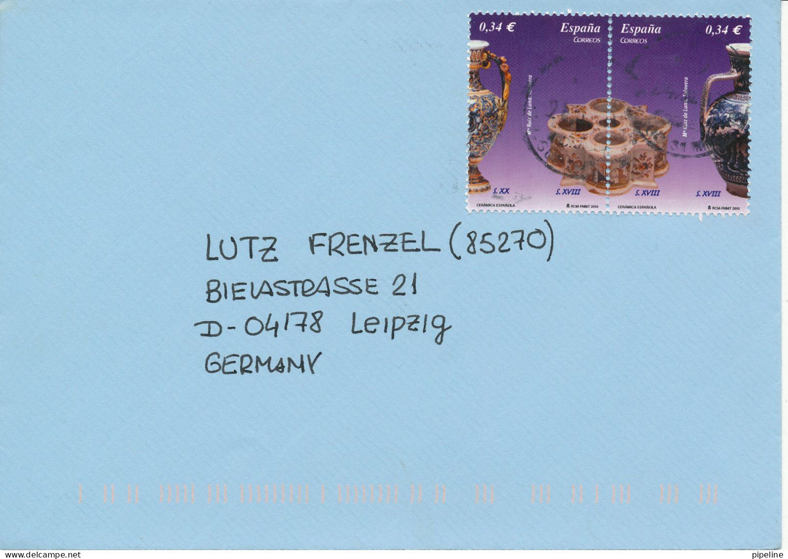 Spain Cover Sent To Germany 2010 Spain Art Ceramics Stamps - Covers & Documents