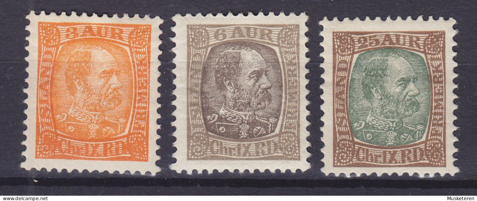 Iceland 1902 Mi. 35, 38, 42, 3 Aur, 6 Aur, 25 Aur Christian IX., MH* (2 Scans) - Neufs