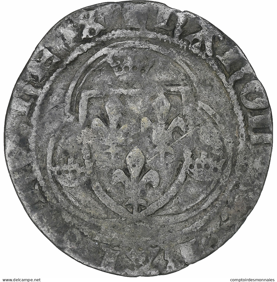 France, Charles VII, Blanc à La Couronne, Romans, Argent, TB+, Duplessy:519 - 1422-1461 Charles VII Le Victorieux