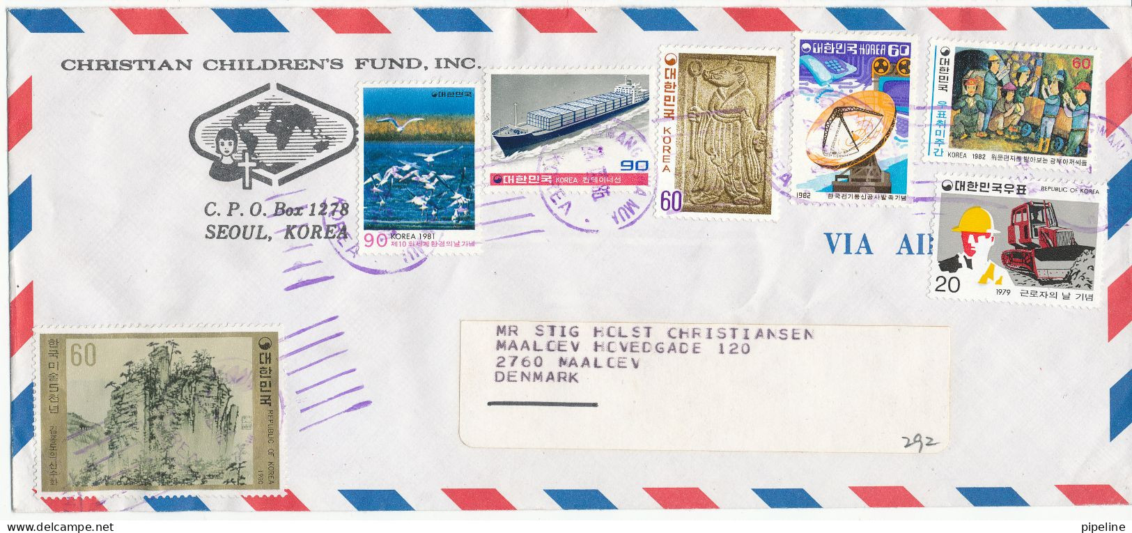 Korea South Air Mail Cover Sent To Denmark 22-9-1985 With A Lot Of Topic Stamps - Korea (Zuid)