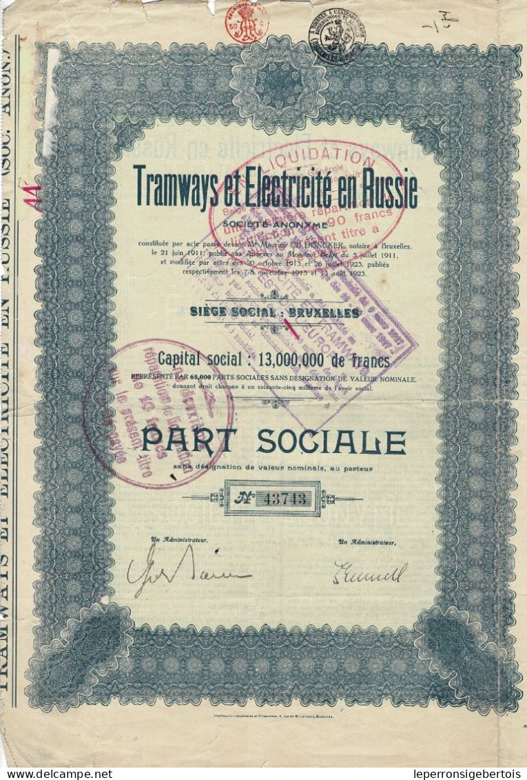 Titre De 1923 - Tramways Et Electricité En Russie - - Bahnwesen & Tramways