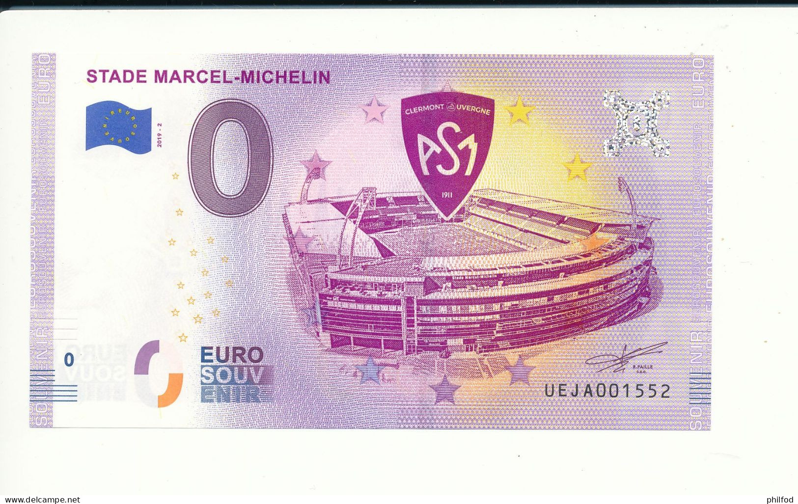 Billet Touristique 0 Euro - STADE MARCEL-MICHELIN - UEJA - 2019-2 - N° 1552 - Sonstige & Ohne Zuordnung