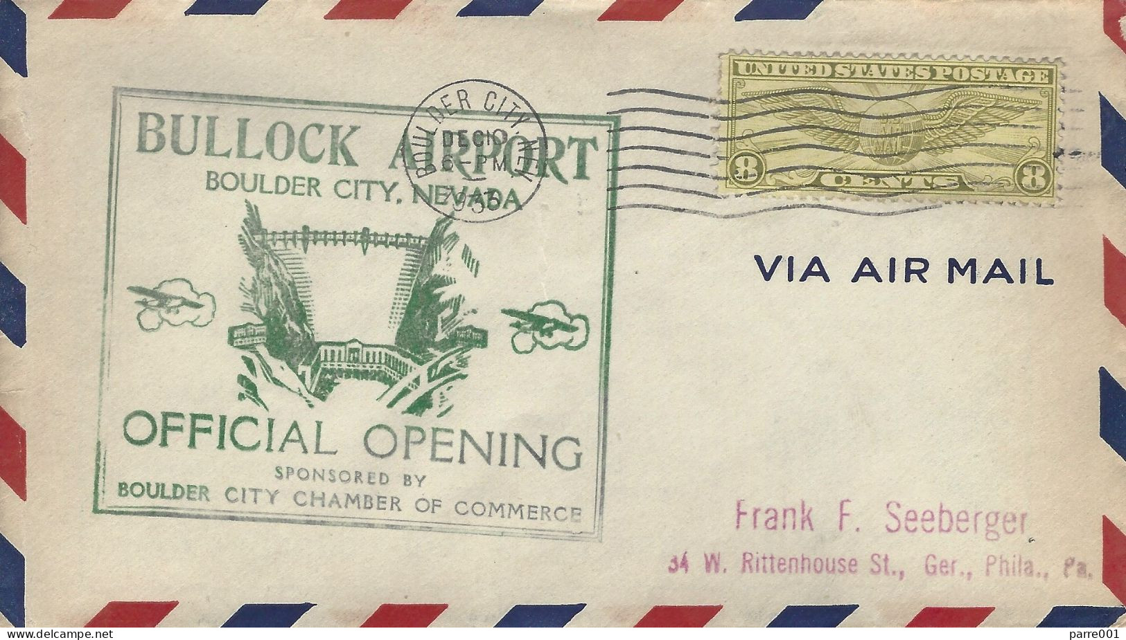 USA 1933 Boulder City Hoover Dam Hydropower Official Opening Airport Cover - Water