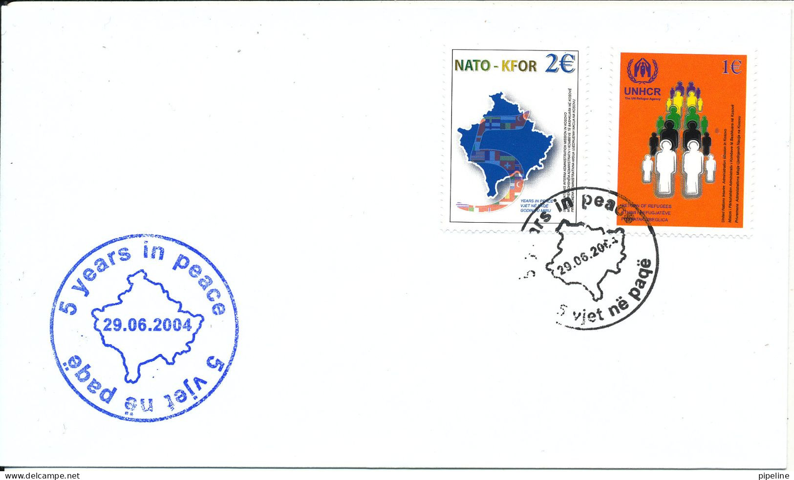 Kosovo FDC 29-6-2004 Nato - KFOR - UNHCR 5 Years In Peace Complete Set Of 2 With Cachet - Kosovo