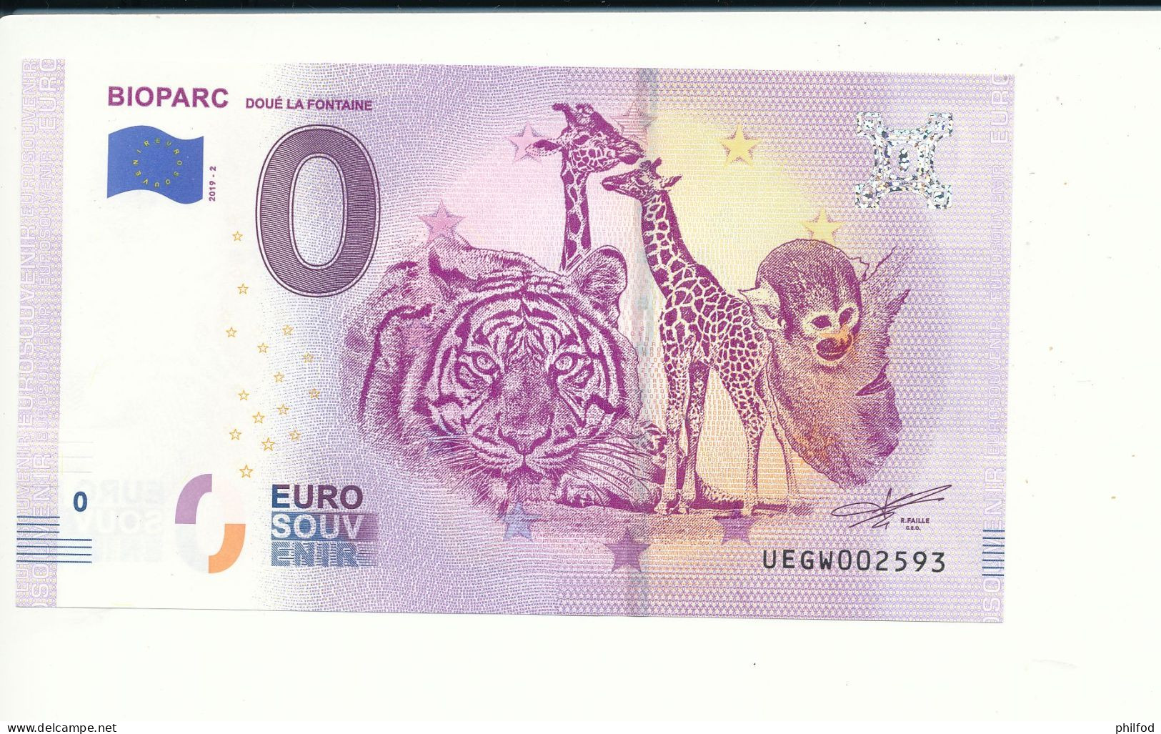 Billet Touristique 0 Euro - BIOPARC DOUE LA FONTAINE - UEGW - 2019-2 - N° 2593 - Sonstige & Ohne Zuordnung