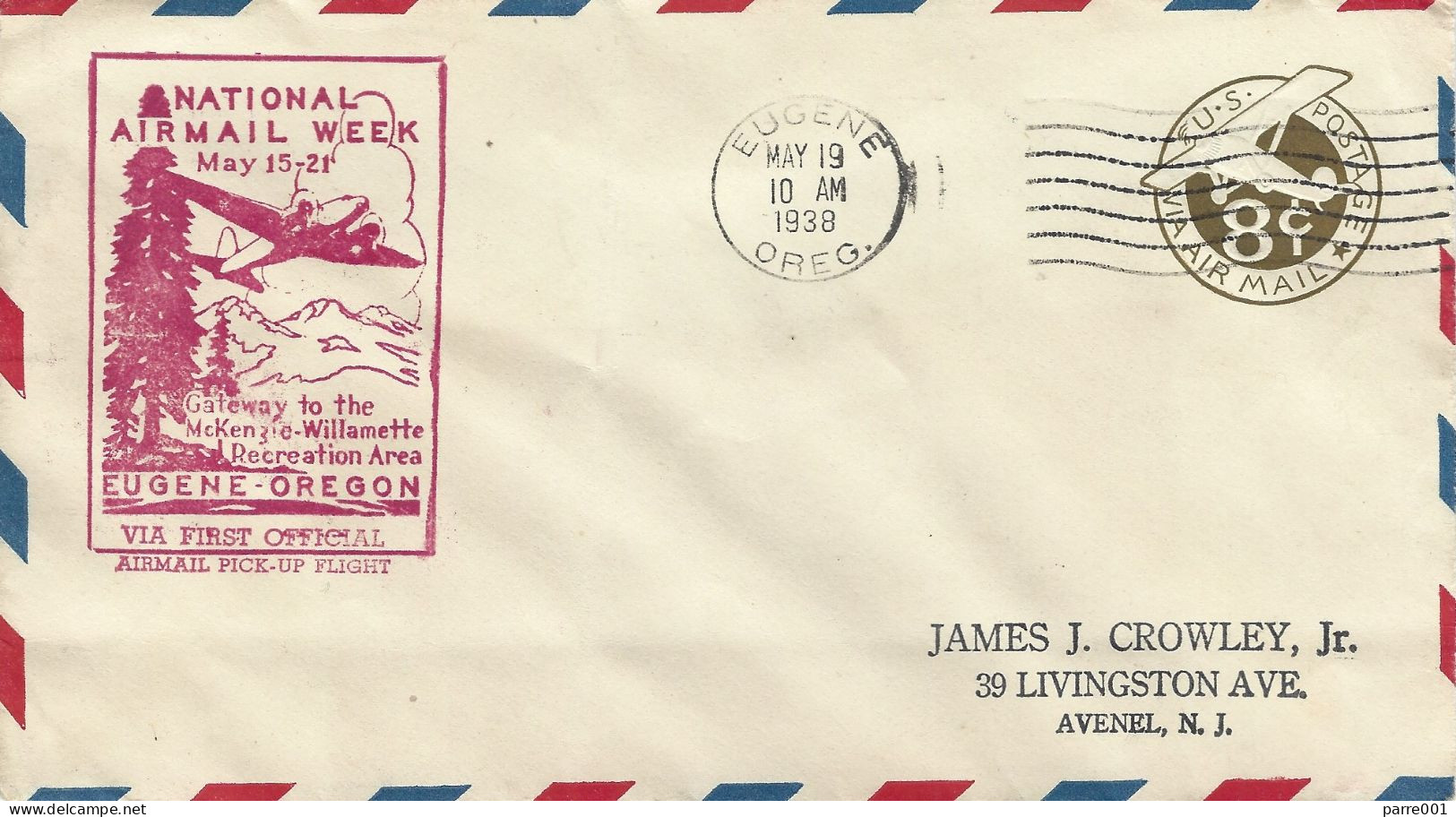 USA 1938 Eugene Oregon McKenzie Willamette National Forest First Official Flight Cover - 1c. 1918-1940 Covers