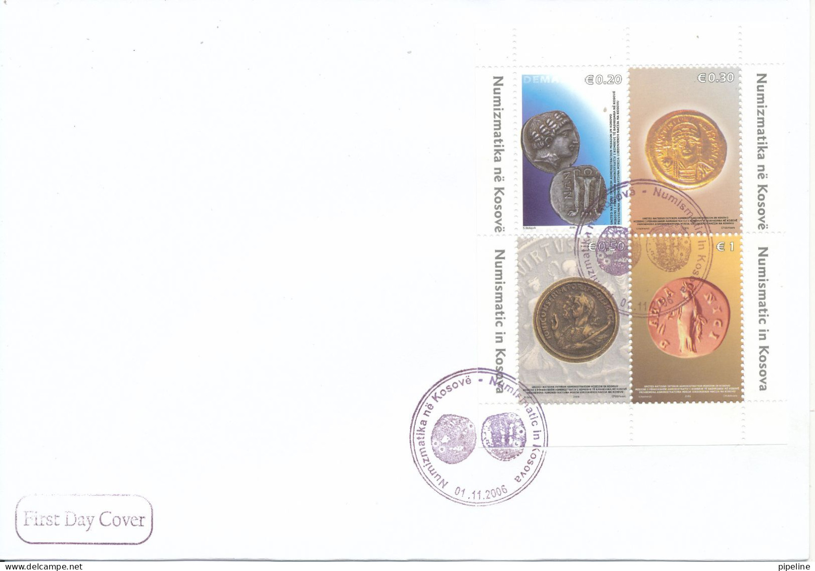 Kosovo FDC 1-12-2006 Numismatic Coins In Kosovo Souvenir Sheet With Cachet - Kosovo