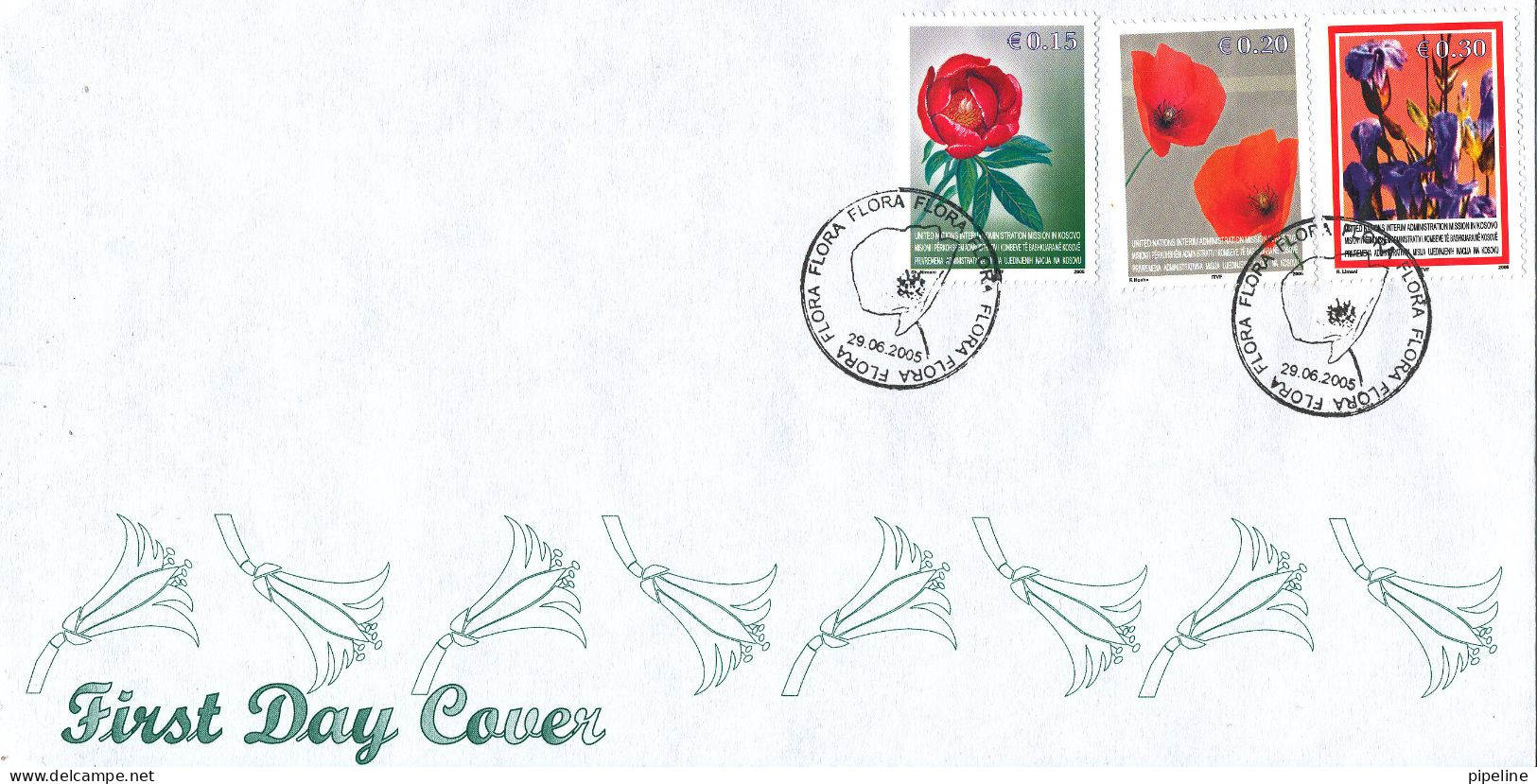 Kosovo FDC 29-6-2005 FLOWERS Complete Set Of 3 With Cachet - Kosovo