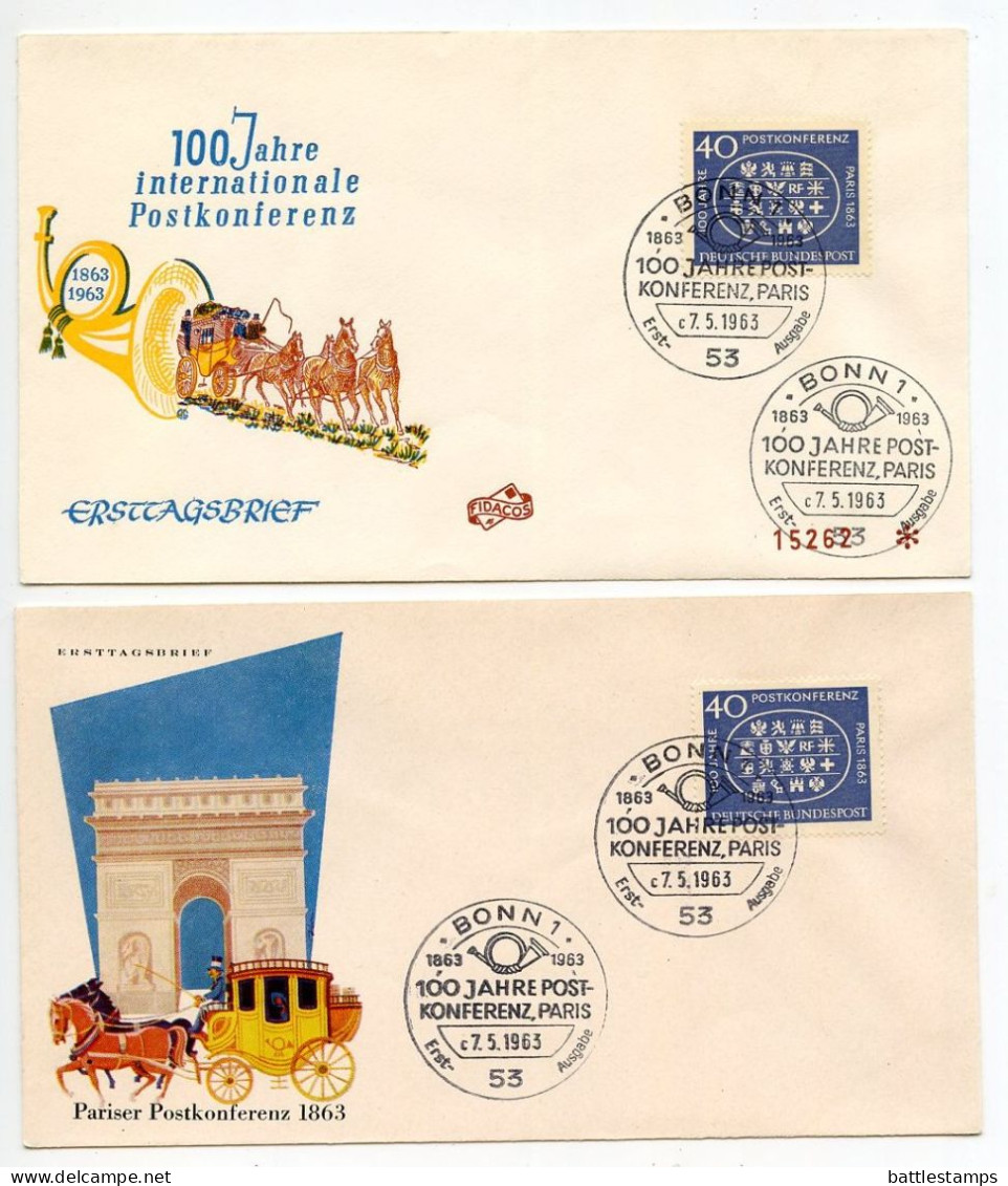 Germany, West 1963 2 FDCs Scott 863 1st International Postal Conference In Paris Centenary - 1961-1970