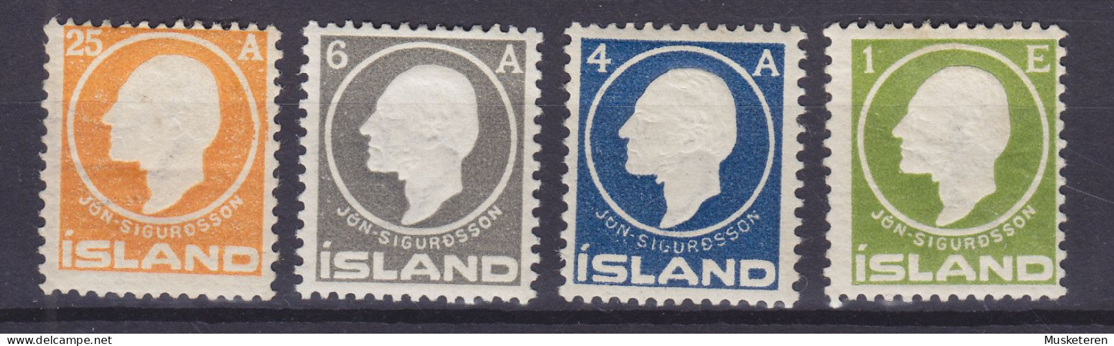 Iceland 1911 Mi. 63, 64-65, 68, 1 Aur, 4 Aur, 6 Aur, 25 Aur Jón Sigurdsson, MH* (2 Scans) - Neufs