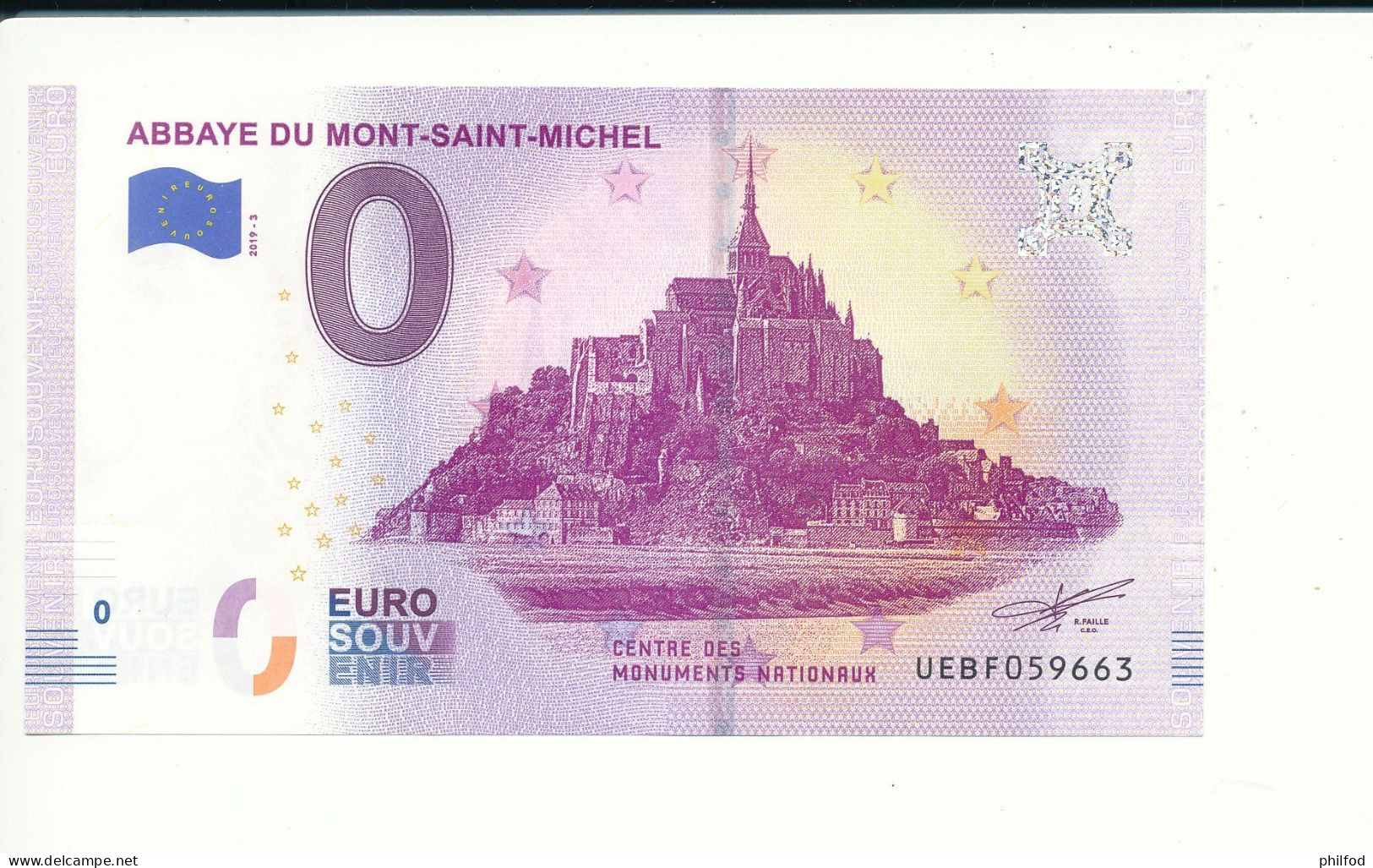 Billet Touristique  0 Euro - ABBAYE DU MONT-SAINT-MICHEL CENTRE DES MONUMENTS NATIONAUX - UEBF - 2019-3 N° 59663 - Sonstige & Ohne Zuordnung