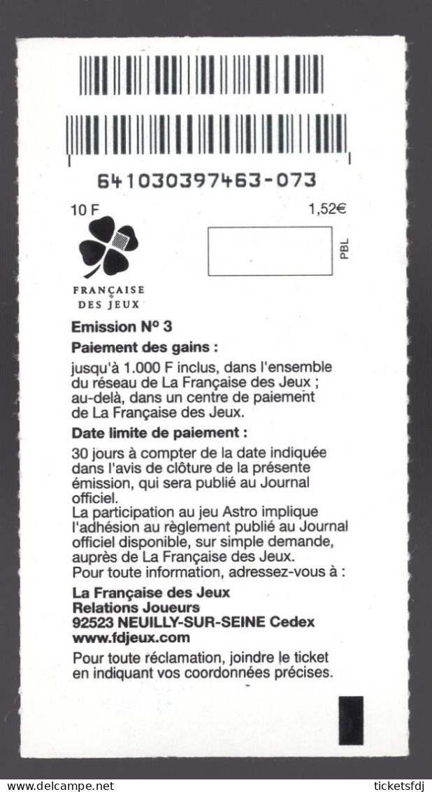 Grattage FDJ - Le Ticket ASTRO 64001 Ou 64002 Ou 64103 Au Choix - FRANCAISE DES JEUX - Billets De Loterie