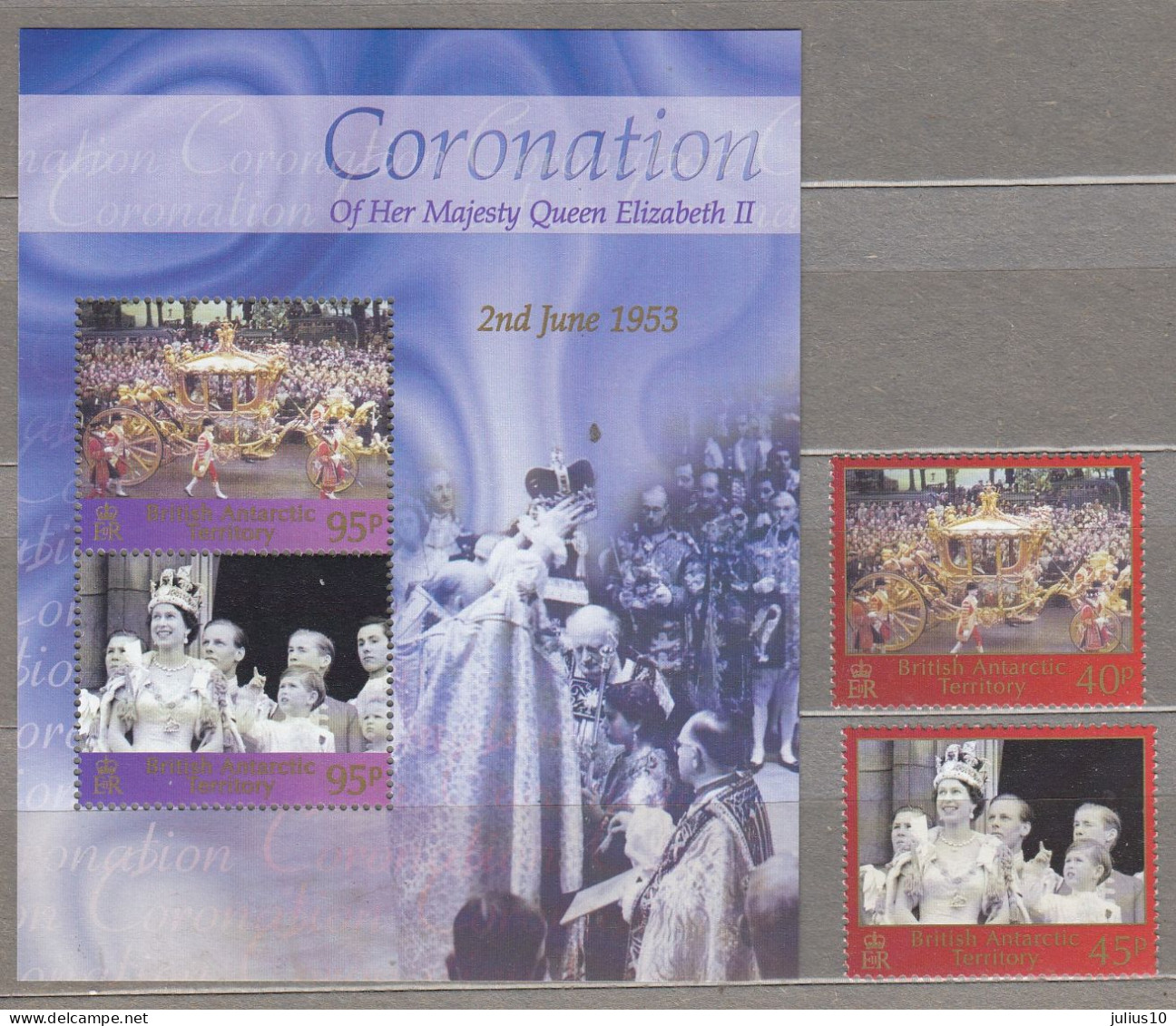 British Antarctic Territory BAT QEII Coronation 2003 MNH/MVLH(**/*) Mi 348-349 Bl 11 #33835. - Unused Stamps