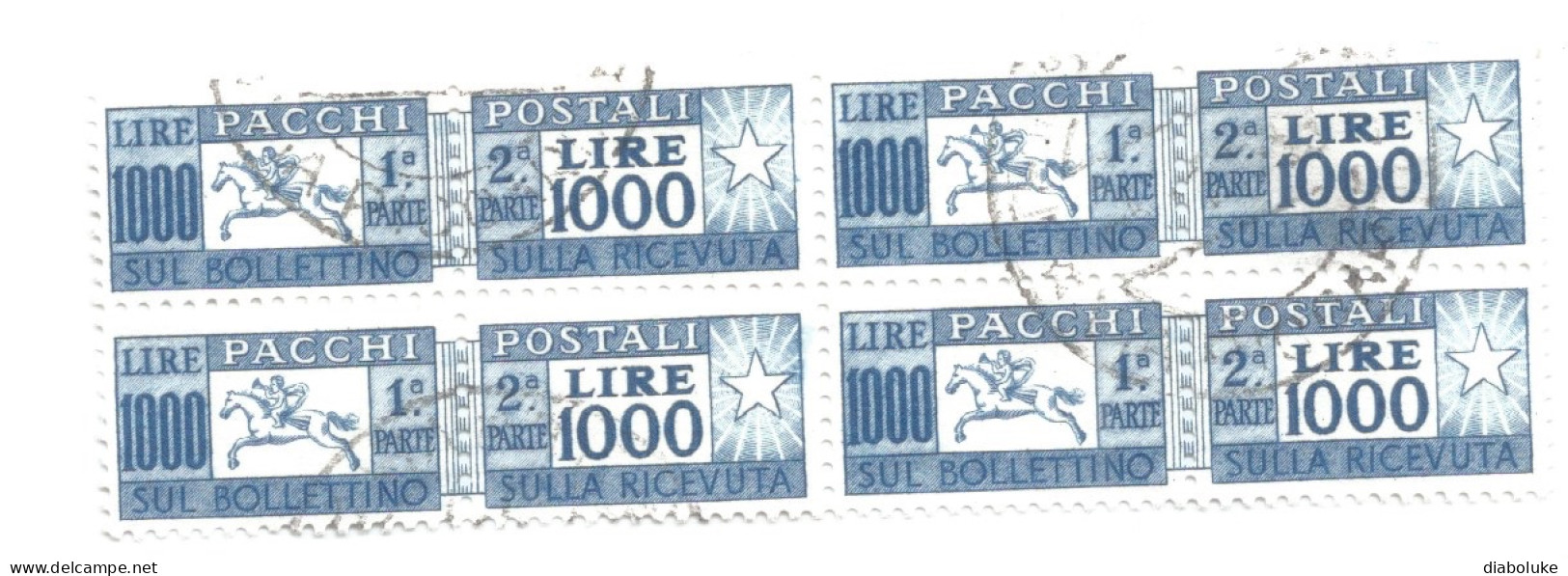 (REPUBBLICA ITALIANA) PACCHI POSTALI, 1000 LIRE - Quartina Usata - Pacchi Postali