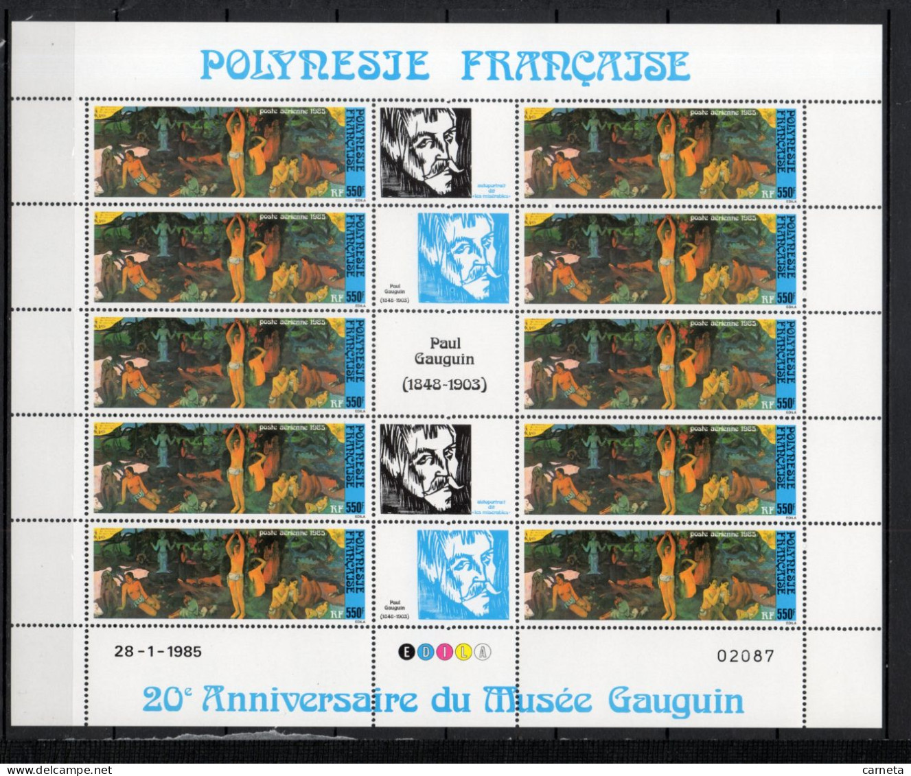 POLYNESIE  PA  N°  186A  EN FEUILLE   NEUF SANS CHARNIERE COTE  225.00€    PEINTRE TABLEAUX GAUGUIN ART - Unused Stamps