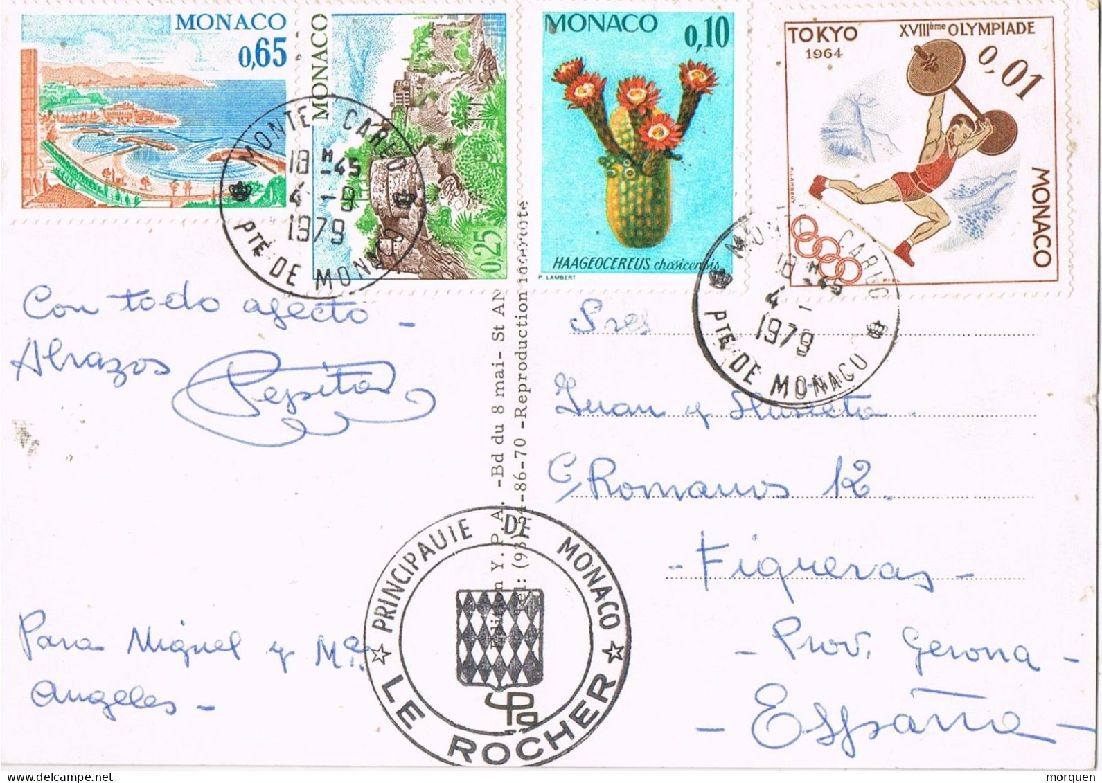 54484. Postal MONTECARLO (Monaco) 1979. Le ROCHER, Vista Palacio - Lettres & Documents