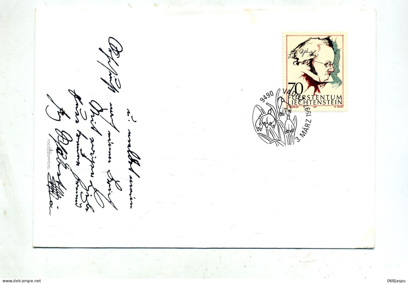 Lettre Cachet Vaduz Sur Celebrite Perce Neige - Lettres & Documents