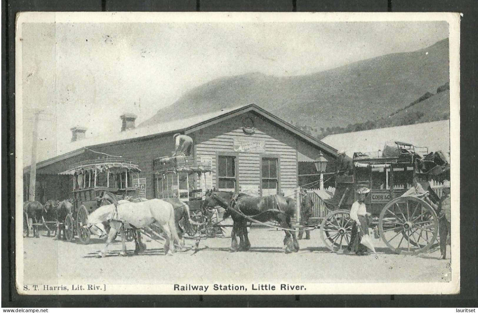 NEW ZEALAND  S. T. Harris Railway Station Little River Photo Post Card Used, O 1912, Sent To Finland, Stamp Missing - Stazioni Senza Treni