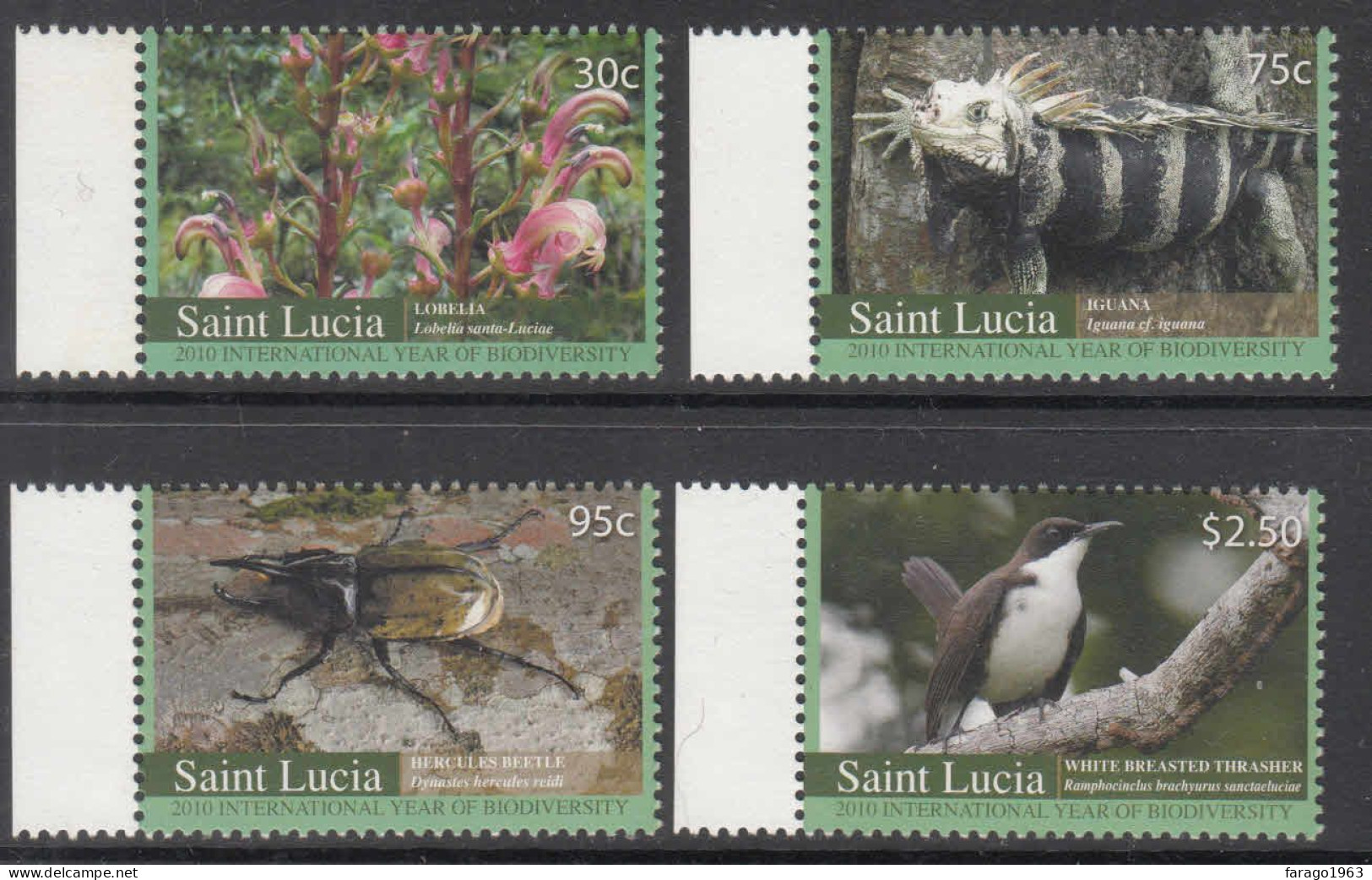 2010 St. Lucia Year Of Biodiversity Flora Fauna Birds Reptiles Flowers Insects Complete Set Of 4 MNH - St.Lucia (1979-...)