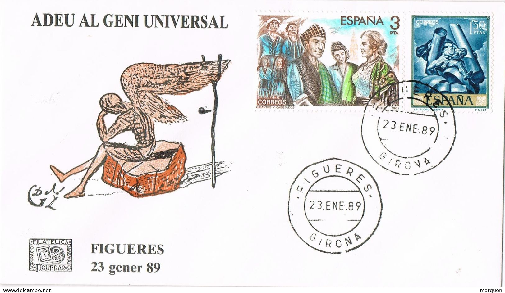 54485. Carta FIGUERAS (Gerona) 1989. ADEU A DALI, Genio Universal. Muerte Del Artista - Covers & Documents