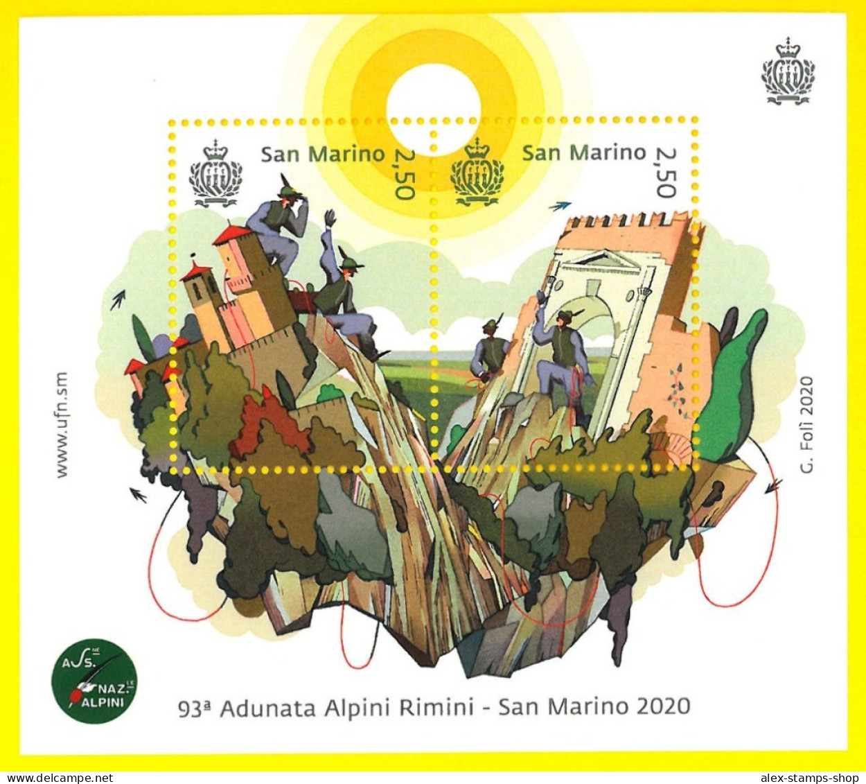 SAN MARINO 2020 Foglietto 93° ADUNATA ALPINI RIMINI - BF NUOVO - New Sheet - Nuovi